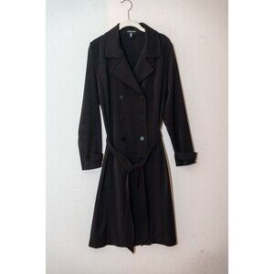 Eileen Fisher Black double breasted trench coat womens M belted long spring